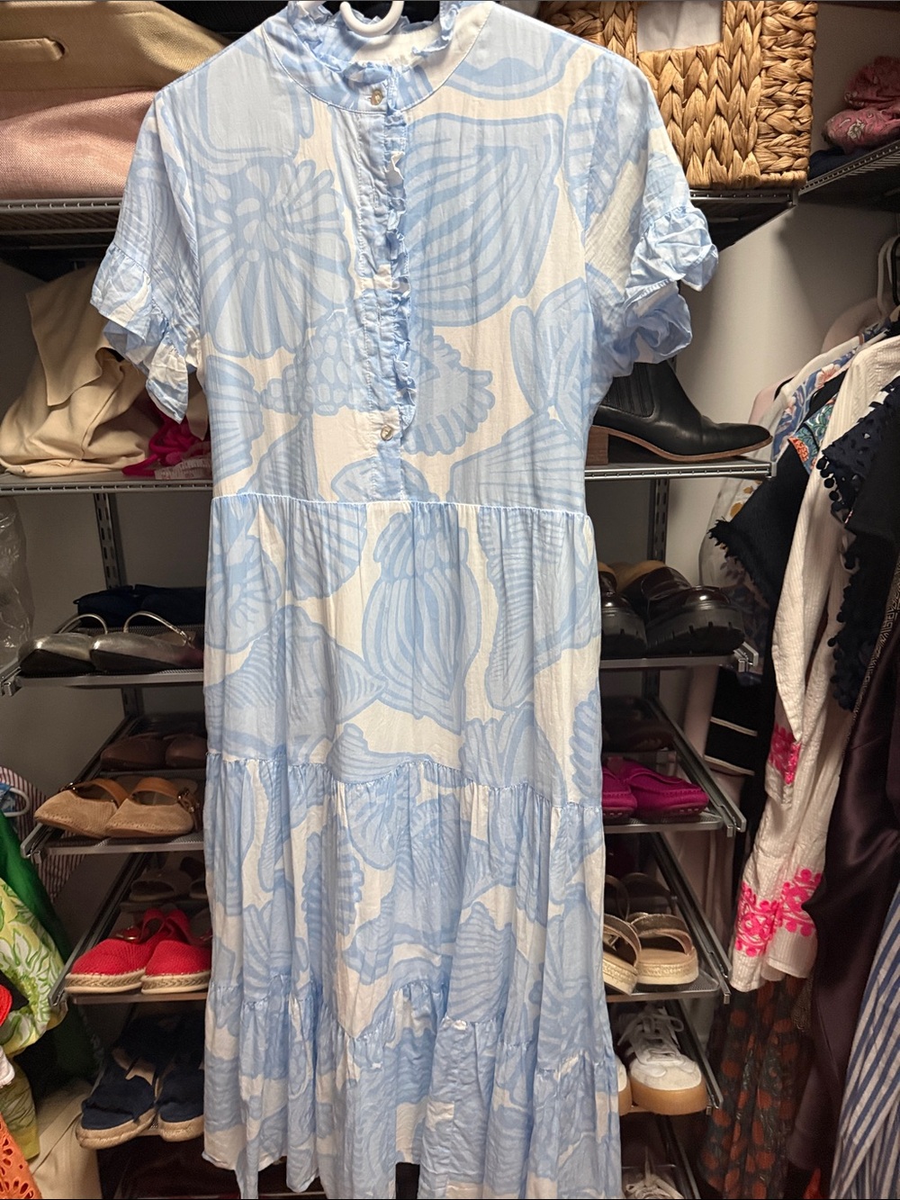I.Marie Light Blue Shell Tiered Midi Dress by